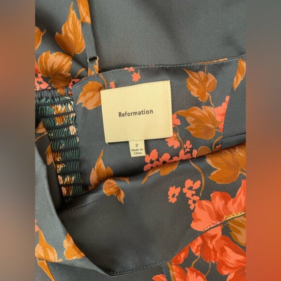 NEW Reformation Frankie Silk Maxi Navy Floral Dress Gown Lyric | US 2 UK 6 - Picture 8 of 13